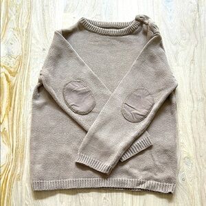 Taupe Knit Sweater with Elbow Patches from France